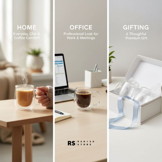 Pack of 2 200ML Modern Premium Regular Size Double Wall Glass Mug Pair