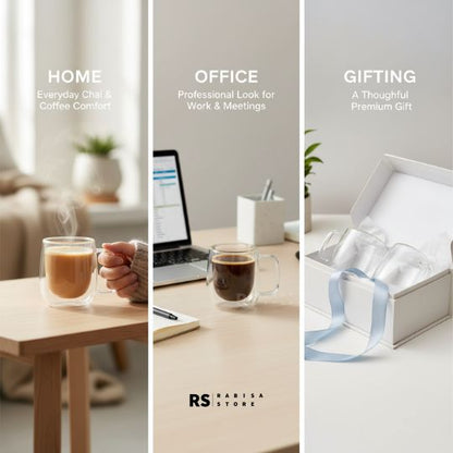 Pack of 2 200ML Modern Premium Regular Size Double Wall Glass Mug Pair