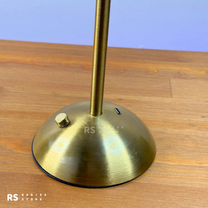 Elegant Rechargeable Touch LED Table Lamp – Black Pleated Shade & Golden Base