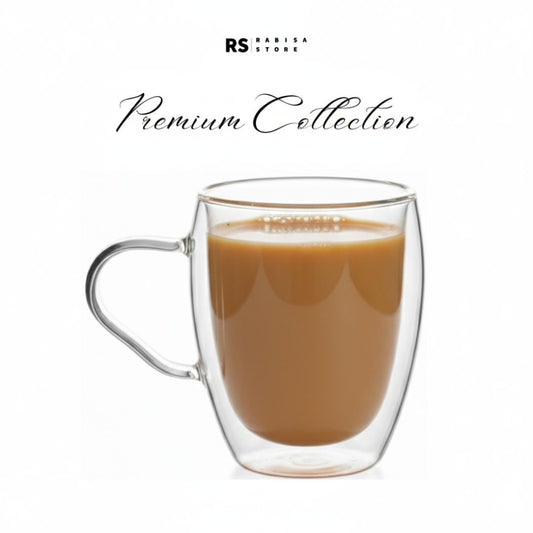 Premium 350ml Double Wall Glass Mug Pair  Insulated, Hand Safe, Modern Design