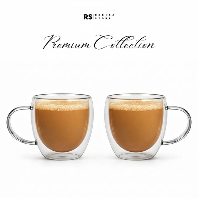Premium Double Wall Glass Mugs (Pack of 2) – 200ml Heat Resistant Cups for Tea & Coffee