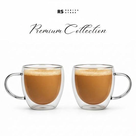 Premium Double Wall Glass Mugs (Pack of 2) – 200ml Heat Resistant Cups for Tea & Coffee