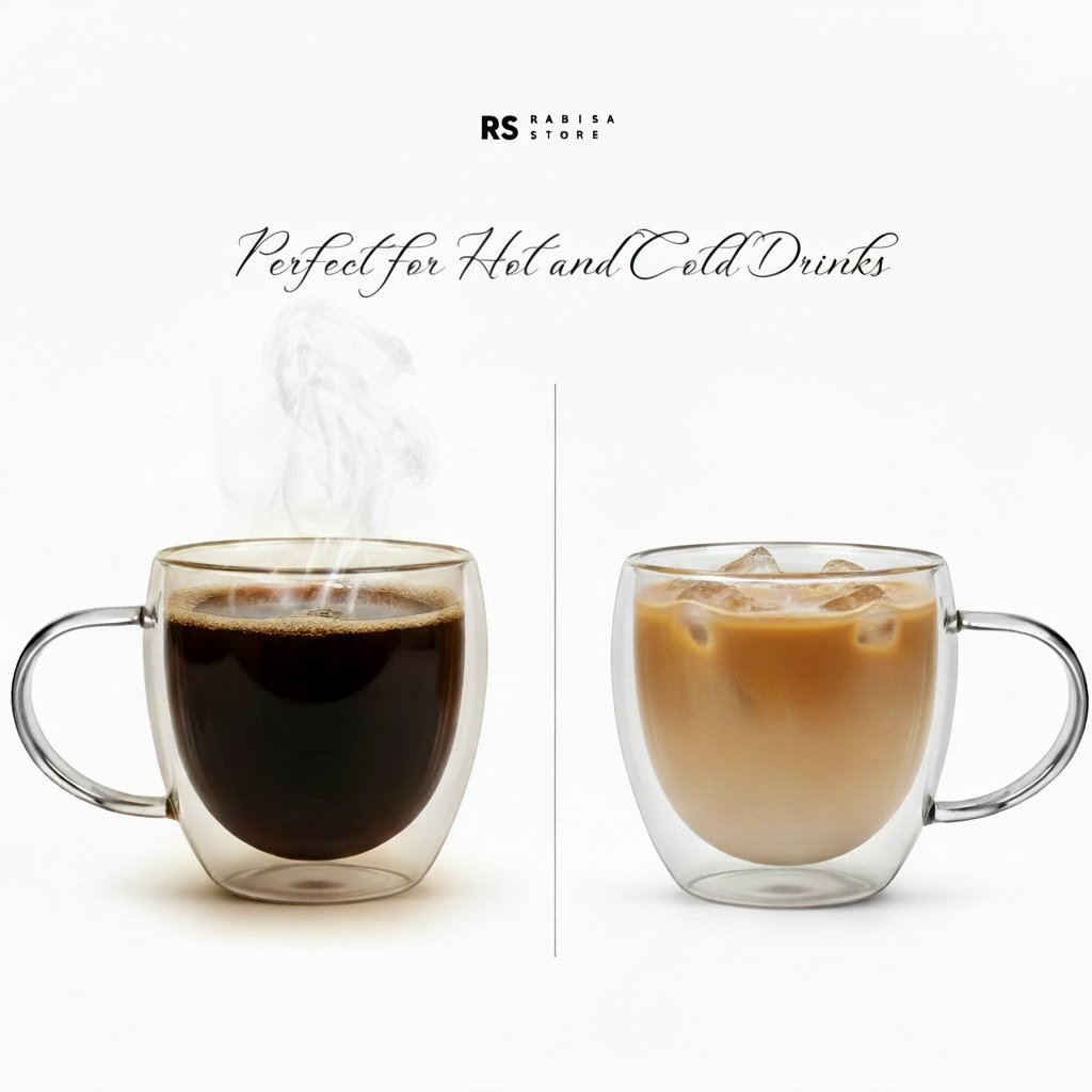 Premium Double Wall Glass Mugs (Pack of 2) – 200ml Heat Resistant Cups for Tea & Coffee