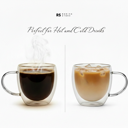 Premium Double Wall Glass Mugs (Pack of 2) – 200ml Heat Resistant Cups for Tea & Coffee
