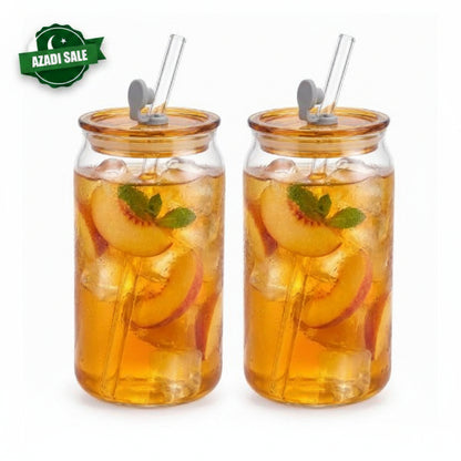 Tumbler Glass With Bamboo/Acrylic Lid & Glass Straw Round - 540ml