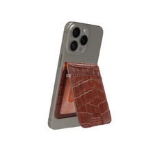 Load image into Gallery viewer, Mini MagSafe Bi Fold Wallet And Phone Stand Genuine Leather Brown
