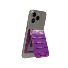 Load image into Gallery viewer, Mini MagSafe Bi Fold Wallet And Phone Stand Genuine Leather Purple
