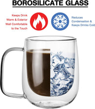 Load image into Gallery viewer, Double Wall Mug 320 ML Insulated Glass Cup Heat Resistant for Tea Coffee Hot &amp; Cold
