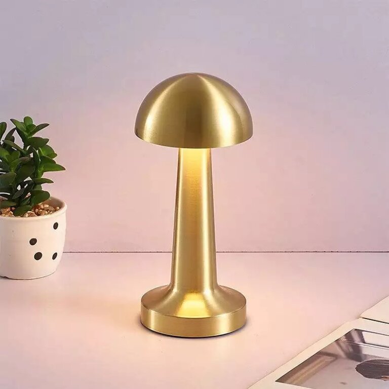 LED Desk Lamp Recharging 3 Light Mode Dimmable Table Lamp Touch Sensor USB Type C For Home Office Outdoor Picnic Golden Color Mushroom Design (Golden)