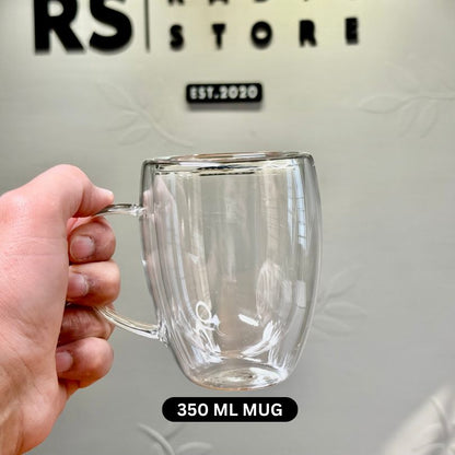 Double Wall Thermal Insulated Glass Mug - 350ml