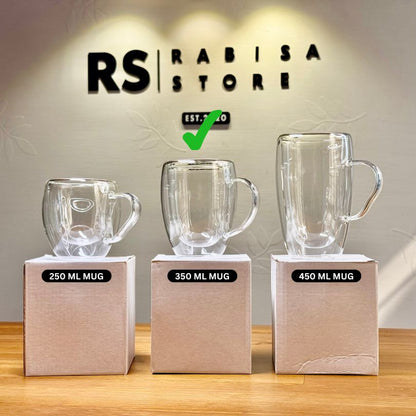 Double Wall Thermal Insulated Glass Mug - 350ml