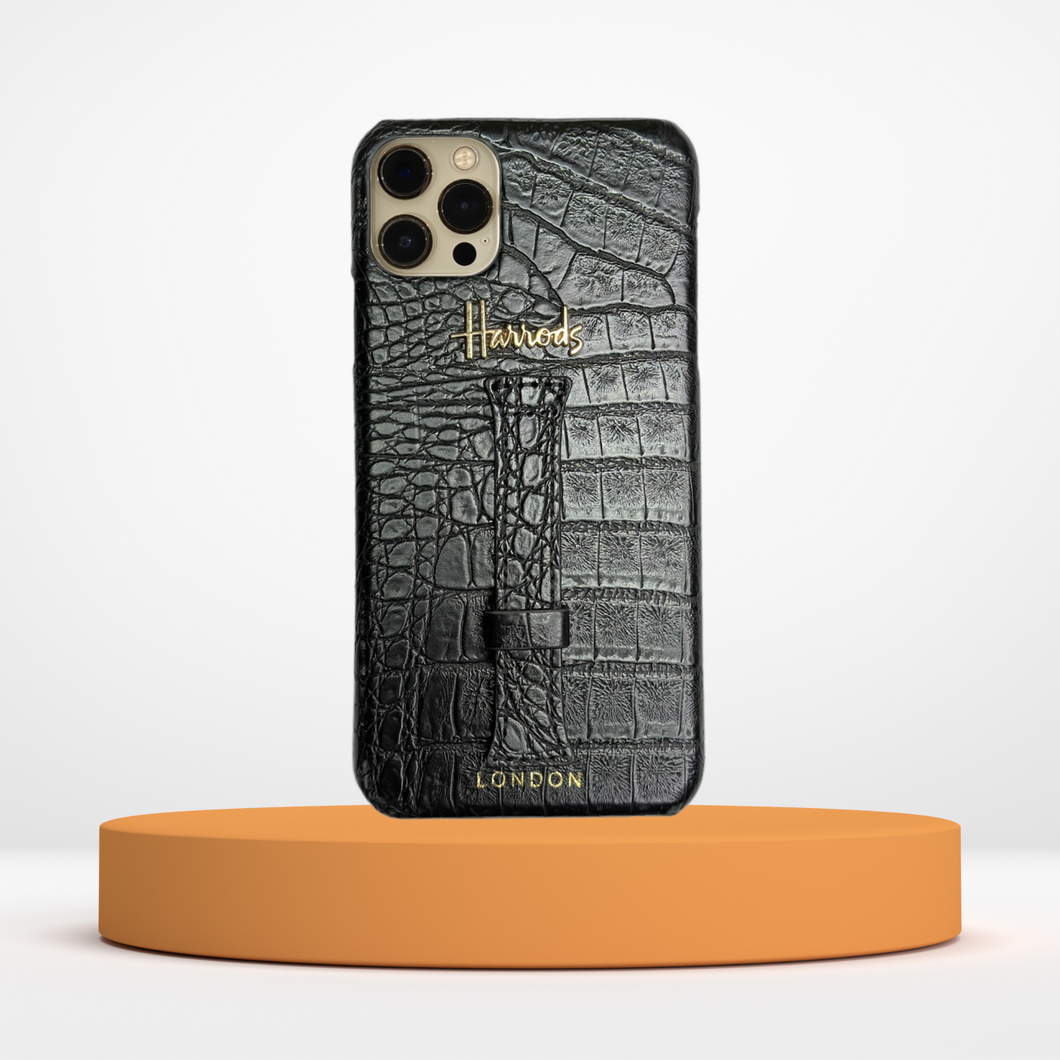 iPhone 11 Pro Designer Croc Leather Case-Black