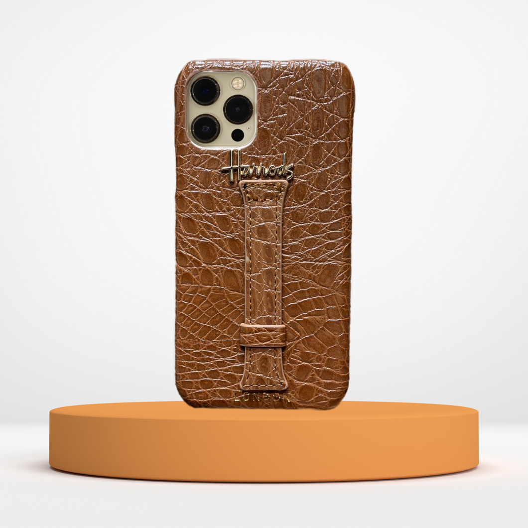 iPhone 11 Pro Designer Croc Leather Case-Brown