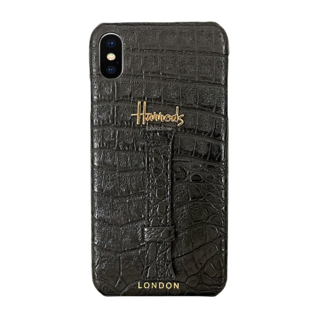 Luxury Designer iPhone X/XS Croc Leather Black Case