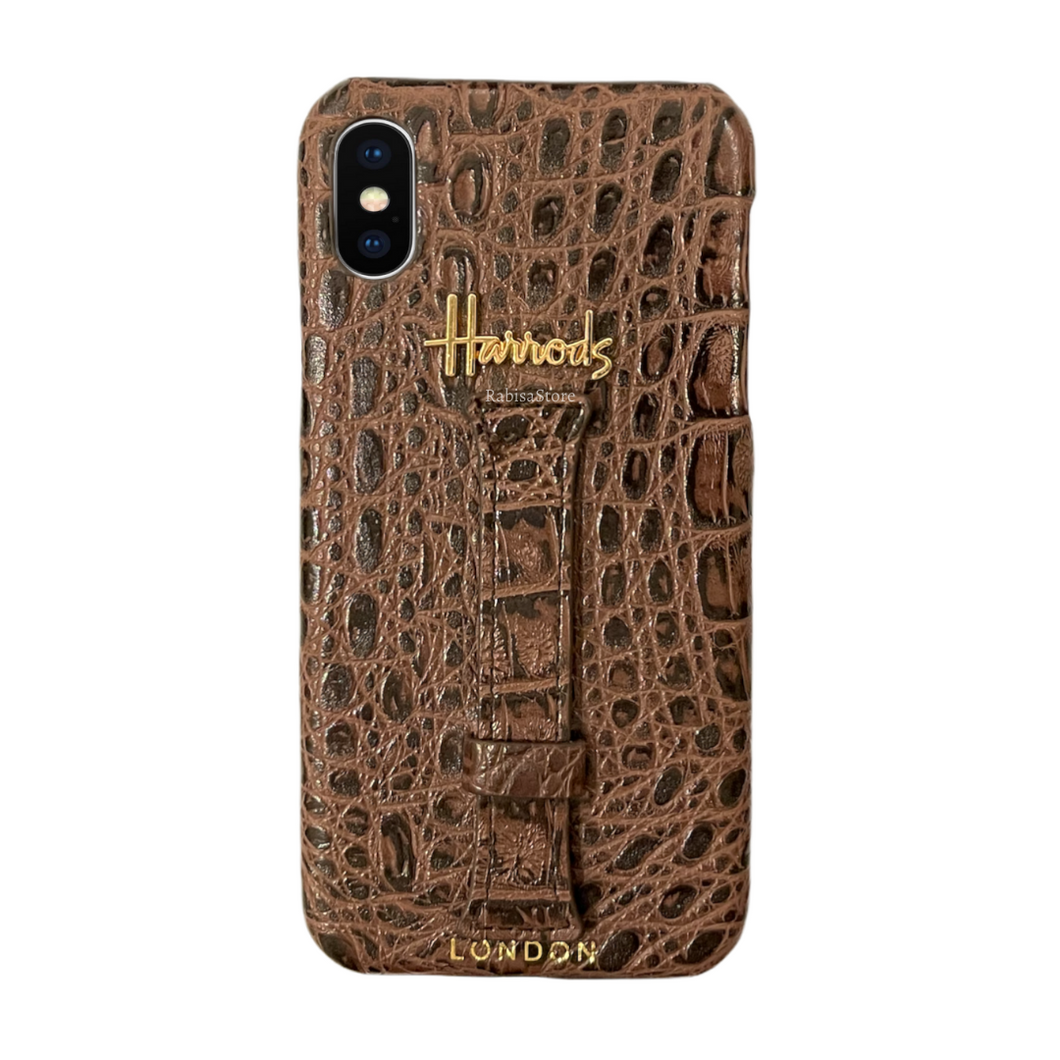 Luxury Designer iPhone X/XS Croc Leather Choco Brown Case