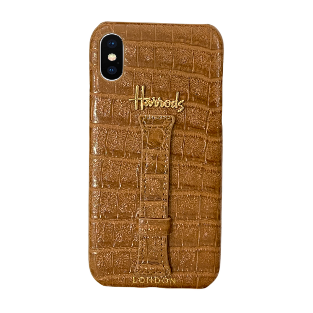 Luxury Designer iPhone X/XS Croc Leather Brown Case