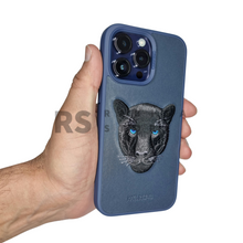 Load image into Gallery viewer, Santa Barbara iPhone 14 Pro Max Panther Blue Leather Case
