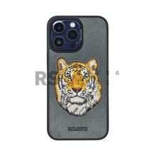 Load image into Gallery viewer, Santa Barbara iPhone 14 Pro Max Tiger Black Leather Case
