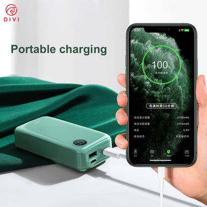DIVI 10000 mAh Mini Power Bank With LCD Display PD 18W Fast Charging Green